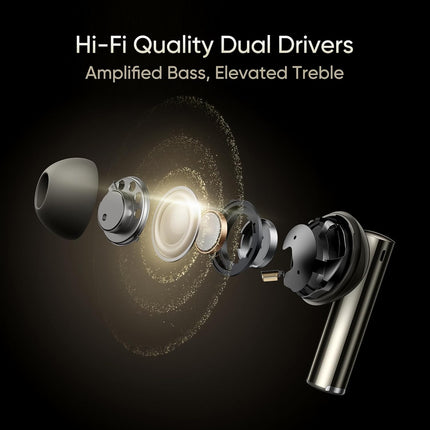 realme in Ear Wireless Buds Air 6 Pro with Dual Drivers (11MM+6MM tweeter), 40 Hrs Play Time,50 Db ANC, Lhdc 5.0, 55Ms Low Latency, 360° Spatial Audio, Ip55 Dust&Water Resistant, Bt V5.3
