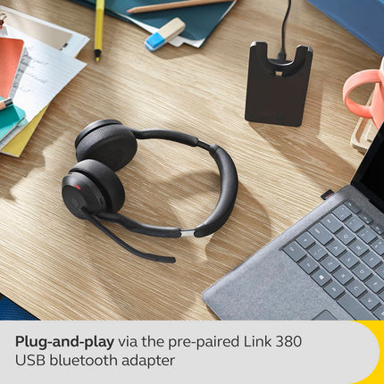 Jabra Evolve2 55 Stereo Wireless Headset - Features AirComfort Technology, Noise-Cancelling Mics & Active Noise Cancellation - Works with UC Platforms such as Zoom & Google Meet - Black (BRAND NEW/SEALED)