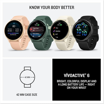 Garmin vívoactive® 6, Health and Fitness GPS Smartwatch, AMOLED Display, Up to 11 Days of Battery, Metallic Jasper Green with Jasper Green Band
