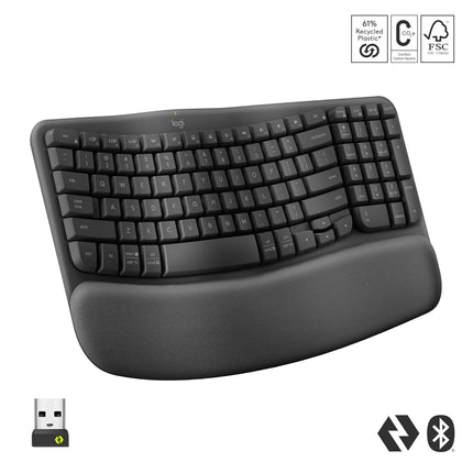 Logitech Wave Keys Wireless Ergonomic Keyboard with Cushioned Palm Rest, Comfortable Natural Typing, Easy-Switch, Bluetooth, Logi Bolt Receiver, for Multi-OS, Windows/Mac - Off White (BRAND NEW/SEALED)