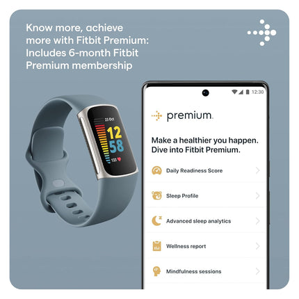 Fitbit Charge 5 Advanced Health & Fitness Tracker with Built-in GPS, Stress Management, Sleep Tools, 24/7 Heart Rate, SpO2 & More, One Size (S & L Bands Included)