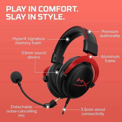 HyperX Cloud Ii – Gaming Over Ear Headset for Pc, Ps5/Ps4. Includes 7.1 Virtual Surround Sound and USB Audio Control Box - Red (4P5M0Aa)