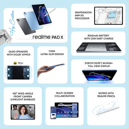 realme Pad X WiFi+5G Tablet | 6GB RAM 128GB ROM, 11 inch WUXGA+ Display | Dolby Atmos Quad Speakers