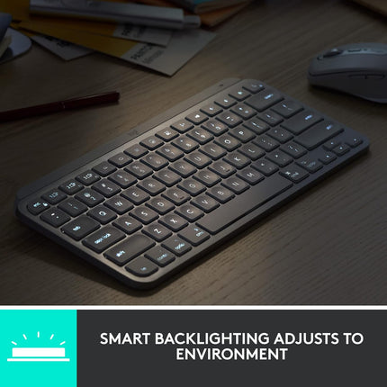 Logitech MX Keys Mini for Mac Minimalist Wireless Illuminated Keyboard with Free Adobe Subscription, Compact, Bluetooth, Backlit Keys, USB-C, Tactile Typing, Metal Build-Pale Grey