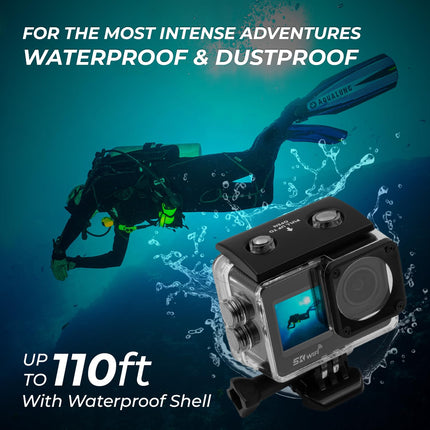 IZI ONE Plus 5K 48MP Action Camera - 6-Axis Gyro Stabilization, 110ft Waterproof, Vlogging, 170° FOV, WiFi, Dual Touch Screen Video Camera, 2X 1350mAh Batteries, Fast C-Type Charge HQ External Mic
