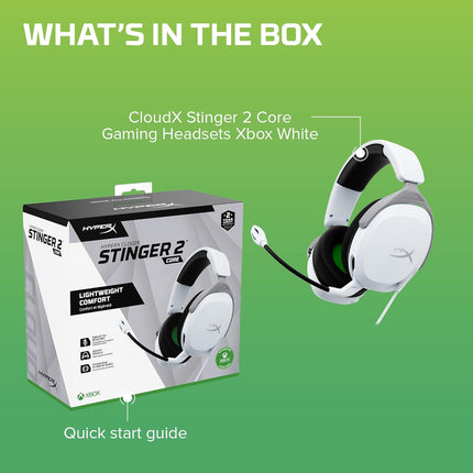 HyperX Cloudx Stinger 2 Core Gaming Headset for Xbox-White (6H9B7Aa),On Ear,Wired Headphones