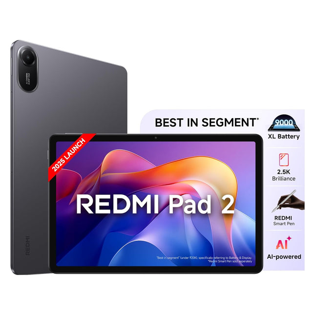 Redmi Pad 2, WiFi, Active Pen Support, 27.94cm Model, 2.5K Sharp & Clear Display, 4GB, 128GB, All Day & More 9000mAh Battery, AI-Enabled, Dolby Atmos, HyperOS 2, Graphite Grey