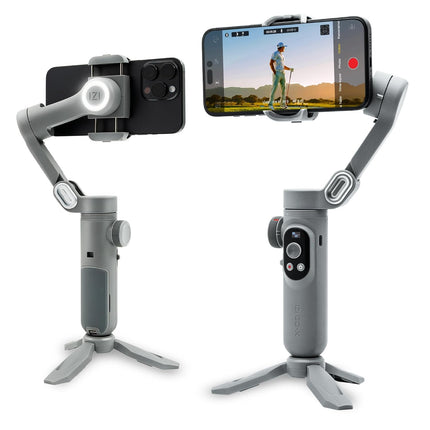 IZI GO-X Mobile Handheld Gimbal Stabiliser, 3-Axis, OLED Display, LED Fill Light, Wireless Charge Pad, Android, iPhone, Live Video, Instagram, YouTube, Shot Guide, Smart AI Track, Portable Gimbal.