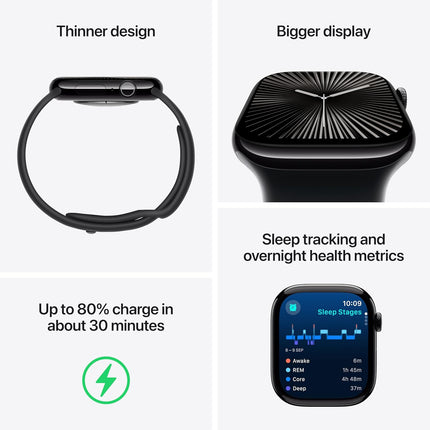 Apple Watch Series 10 [46 mm] Smartwatch with Jet Black Aluminium Case with Ink Sport Loop. Fitness Tracker, ECG App, Always-On Retina Display, Carbon Neutral