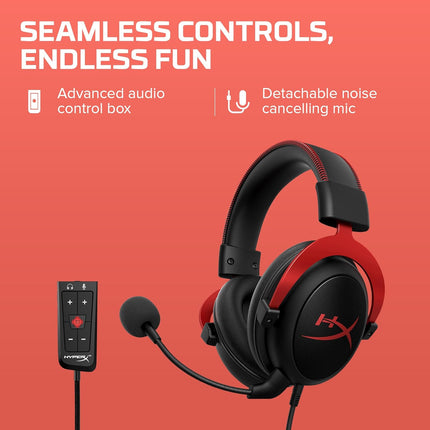 HyperX Cloud Ii – Gaming Over Ear Headset for Pc, Ps5/Ps4. Includes 7.1 Virtual Surround Sound and USB Audio Control Box - Red (4P5M0Aa)