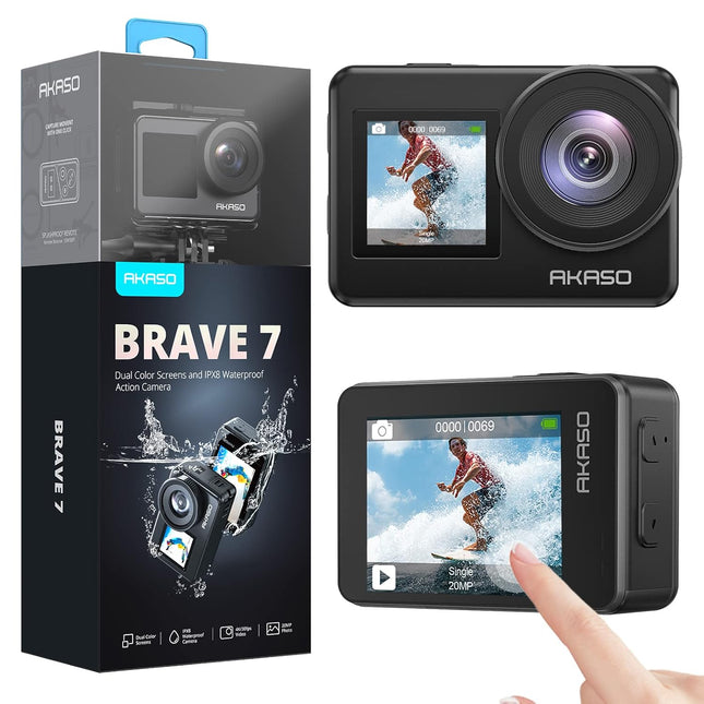 AKASO Brave 7 4K30FPS 20MP WiFi Action Camera with Touch Screen IPX8 33FT Waterproof Camera EIS 2.0 Zoom Support