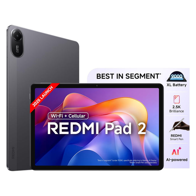 Redmi Pad 2, WiFi, Active Pen Support, 27.94cm Model, 2.5K Sharp & Clear Display, 4GB, 128GB, All Day & More 9000mAh Battery, AI-Enabled, Dolby Atmos, HyperOS 2, Graphite Grey