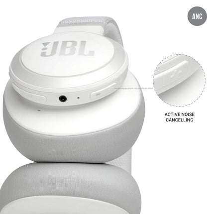 JBL Live 650BTNC, Over Ear Active Noise Cancelling Headphones with Mic, Signature Sound, Quick Charge, Dual Pairing, AUX, Built-in Alexa and Google Assistant (White, Wireless)