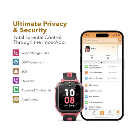 imoo Phone Watch Z1 – Smart Watch with GPS Tracker, 4G Video & Voice Calls, Advanced Parental Controls, Durable Quality with IPX8 Water Resistance, SOS, for Kids (Grapefruit Red) - Unboxify