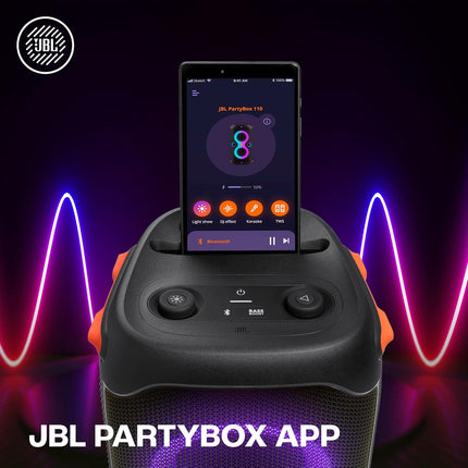 JBL Partybox 110 | Wireless Bluetooth Party Speaker | 160W Monstrous Pro Sound | Dynamic Light Show | Upto 12Hrs Playtime | Built-in Powerbank | Guitar & Mic Support PartyBox App (Black)