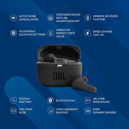 JBL Tune 235NC in Ear Wireless ANC Earbuds (TWS), Massive 40Hrs Playtime with Speed Charge (Black)