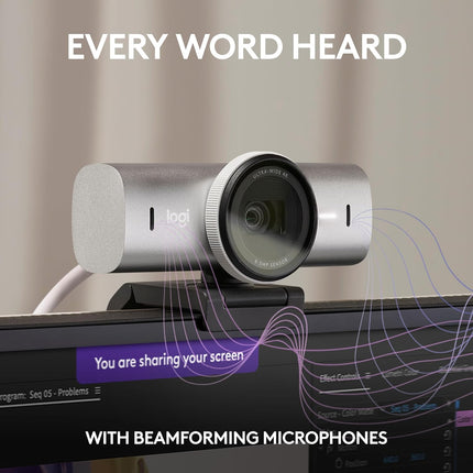 Logitech MX Brio Ultra HD 4K Collaboration and Streaming Webcam with Free Adobe Subscription, 1080p at 60 FPS, Dual Noise Reducing Mics, Show Mode, USB-C, Webcam Cover