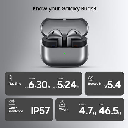 Samsung Galaxy Buds 3 with Galaxy AI Powered Real-time Interpreter | 24-bit Hi-Fi Audio | Up to 36H Battery | IP57