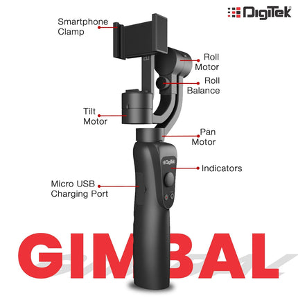 DIGITEK 3-Axis Handheld Gimbal Stabilizer for Smartphones & Gopro with Face & Object Tracking Motion, Various Time Lapse Features & Upto 12 hrs. Operational Time (DSG 005), Black