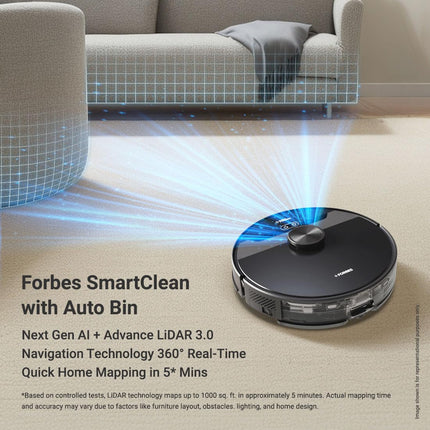 Eureka Forbes SmartClean, 5000Pa HyperSuction Robotic Vacuum Cleaner with Auto Bin (65 Days Hands-Free Cleaning) | LiDAR 3.0 & Home Mapping | Wet Mopping | 5-Hour Run Time | Smart App Control