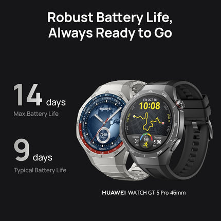 Huawei Watch GT5 Pro 46 mm Smartwatch, Sharp-Edged Design, Upto 14 Days Battery Life, Pro-Level Sports Watch, Health Tracking, iOS & Android Compatible, (Black)