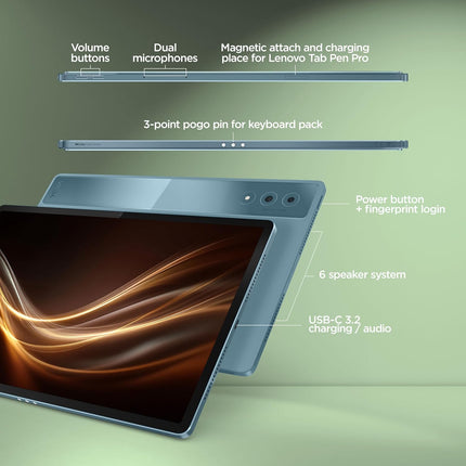 Lenovo Yoga Tab Plus AI Tablet with Pen + Keyboard |12.7" Display, 3K Resolution, 144 Hz Refresh|16GB RAM, 256GB ROM| Snapdragon 8 Gen 3| 10200 mAh|6 Speakers| USB 3.0 with DP-Out|1Year ADP Free|Teal