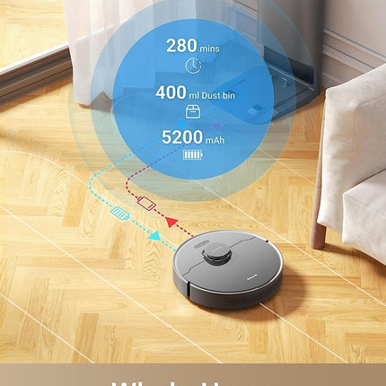 dreame D10s Plus Robot Vacuum and Mop Combo, Self-Emptying for up to 65 Days, 5,000Pa Suction Power, Advanced AI and LiDAR Navigation, 280-min Runtime, Compatible with Alexa, Ideal for Pet Hair, Black