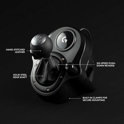 Logitech G Driving Force Racing Wheels Shifter for G29, G920 & G923, 6 Speed, Push Down Reverse Gear, Steel and Leather Construction for PC - Black