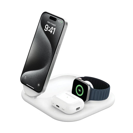 Belkin MagSafe Qi2 Wireless Charger | 3-in-1 Magnetic Foldable Charger with 15W | Fast Charger for iPhone 16, 15, Apple Watch, AirPods with Non-Slip Base | PSU Included | 36W Charger Included - Unboxify