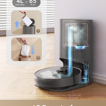 dreame D10s Plus Robot Vacuum and Mop Combo, Self-Emptying for up to 65 Days, 5,000Pa Suction Power, Advanced AI and LiDAR Navigation, 280-min Runtime, Compatible with Alexa, Ideal for Pet Hair, Black