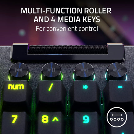 Razer BlackWidow V4 Pro Smartchoice Mechanical Gaming Keyboard, Green Switch Clicky Keys, RGB Chroma Backlit, Programmable Macro Dial, Magnetic Wrist Rest, USB Wired, Anti-Ghosting, US Layout