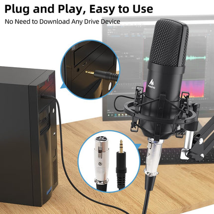 Maono AU-A03 Condenser Microphone Kit Podcast Mic with Boom Arm Microphone Stand (Black)