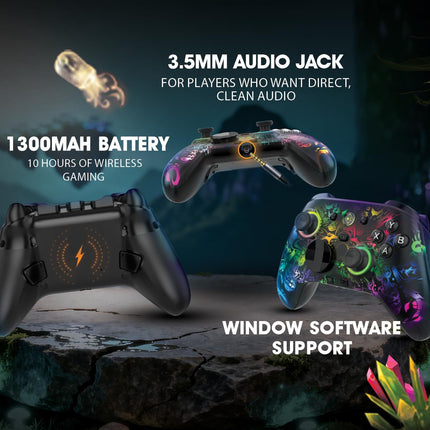 Cosmic Byte Lumora Tri-Mode Controller with Stealth Black RGB-Reveal Design, Hall Effect Joysticks & Triggers, Mechanical Buttons, 1000Hz Polling Rate, 6-Axis Gyro, Windows Software, 3.5mm Audio Jack, Macro & Turbo, 1300mAh Battery