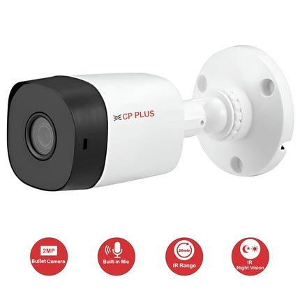 CP Plus 2.4MP IR Bullet Camera with Support Built in Mic | 1080P Full HD Recording | Max 30fps| Illumination Range of 20 Mtrs, IP67 – CP-URC-TC24PL2C Support Built-in Mic [CP-URC-TC24PL2C-V3]