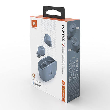JBL WAVE100 TWS Fully Wireless Earphones, Bluetooth/USB Type C/Blue JBLW100TWSBLU