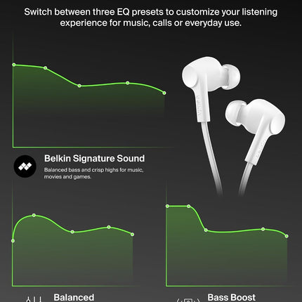 Belkin SoundForm Active Noise Cancelling Earbuds Wired with USB C Connector, IPX5-Rated, in-Ear Earphones w/Microphone for iPhone 17/16/15, iPad mini, Galaxy S25, Google Pixel 10, & More - White