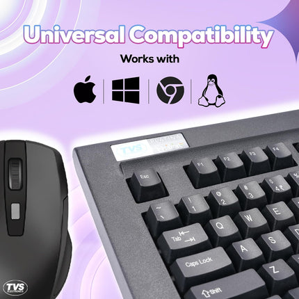 TVS Electronics Platina Wireless Mechanical Keyboard & Mouse Combo | Adujustble Tilt Legs | Laser-Etched Key Caps | Optical Adjustable DPI 1600 | 50M Keystroke | 10M Range | 1-Year Warranty | Black