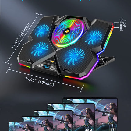 Cosmic Byte Cyclone RGB Laptop Cooling Pad with 5 Fan, Adjustable Speed, USB Hub (Black/Blue)