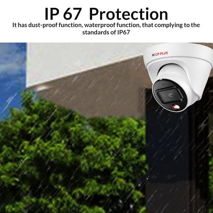 CP Plus 8MP Dual Light Dome Camera, IR Range of 30 Mtr., Warm Light Range of 30 Mtr, PoE, IP67, Support Built-in Mic, DWDR, Day/Night (ICR), Instastream, H.265, H.264, MJPEG [CP-UNC-DA81L3C-LQ]