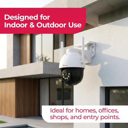Trueview WiFi 3MP Mini Pan-Tilt-Zoom CCTV Camera | STQC Certified | Indoor & Outdoor Security Camera | Color Night Vision | Cloud & SD Card Storage up to 256GB | Two-Way Talk