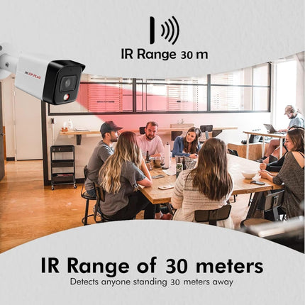 CP Plus CP-UNC-TA61L3C-LQ 6MP Dual Light Bullet Camera, IR Range of 30 Mtr., Warm Light Range of 30 Mtr, PoE, IP67, Support Built-in Mic, DWDR, Day/Night (ICR), Instastream, H.265, H.264, MJPEG