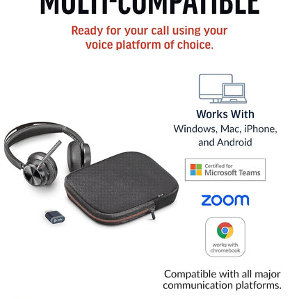 Poly (Plantronics) Voyager Focus 2 Wireless Headset, On-Ear w/Noise-canceling mic, ANC, 175 g, PC via BT700 Bluetooth Adapter/Smartphone via Bluetooth, Up to 25 Hours Talk time, Black-Grey, 8G113AA