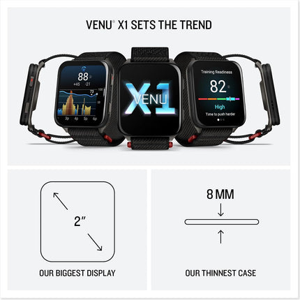 Garmin® Venu® X1, Thin and Lightweight GPS Smartwatch, AMOLED Display, Advanced Health and Fitness Features, Black with Slate Titanium Caseback and Black ComfortFit Nylon Band - Unboxify
