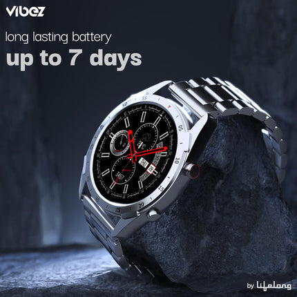 Vibez by Lifelong Sigma 1.39, Luxury Smartwatch with Metal Case & Stainless-Steel Strap, 360 * 360 px High Resolution with 60Hz Refresh Rate, Bluetooth Calling & Health Monitoring (VBSW2142, Silver)