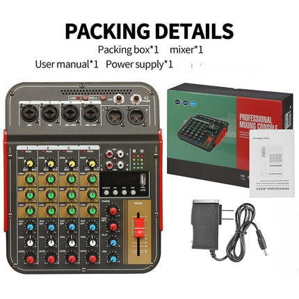 Powerpak MG-4 6-Channel Audio Mixer, Sound Board Mixing Console | 48V Phantom Power, MP3,Bluetooth,Echoes,USB Recording and XLR Output for DJ Show,Streaming,Podcasting