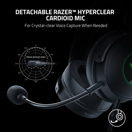 Razer Kraken V3 Hypersense Wired USB Gaming Over Ear Headset Haptic Technology: Triforce Titanium 50Mm Drivers - Detachable Mic - Rz04-03770100-R3M1, Black