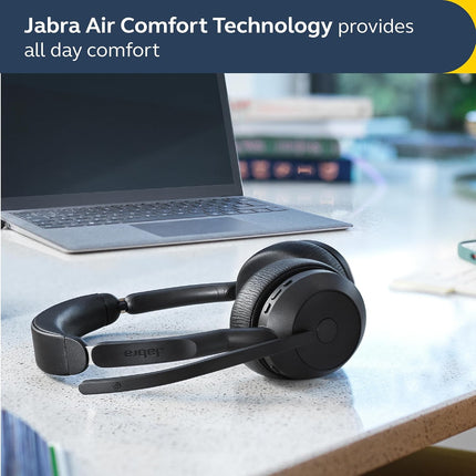 Jabra Evolve2 55 Stereo Wireless Headset - Features AirComfort Technology, Noise-Cancelling Mics & Active Noise Cancellation - Works with UC Platforms such as Zoom & Google Meet - Black (BRAND NEW/SEALED)