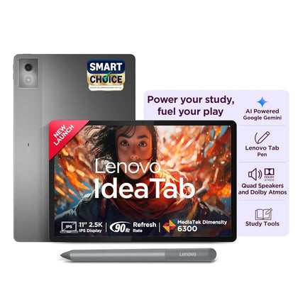 Lenovo Idea Tab Smartchoice with Pen |11" Display, 2.5K Resolution, 90Hz Refresh|8GB RAM, 256GB ROM| MediaTek Dimensity 6300| 7040mAh| Luna Grey (Copy) - Unboxify