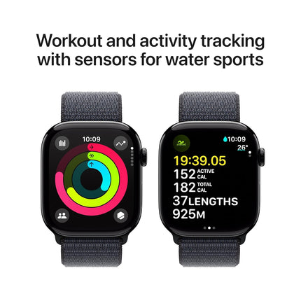 Apple Watch Series 10 [46 mm] Smartwatch with Jet Black Aluminium Case with Ink Sport Loop. Fitness Tracker, ECG App, Always-On Retina Display, Carbon Neutral