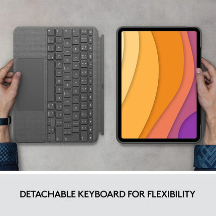 Logitech Combo Touch iPad Air (4th and 5th Gen) Keyboard Case - Detachable Backlit Keyboard with Kickstand, Click-Anywhere Trackpad, Smart Connector - Grey, QWERTY UK Layout, Medium